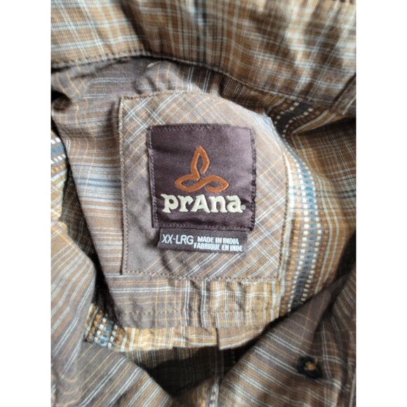 Prana Mens XXL Plaid Long Sleeve Button-Down Shirt Brown Organic Cotton Blend - Picture 3 of 7